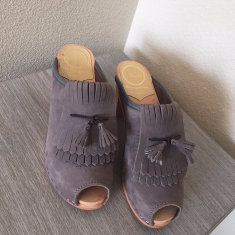 No. 6 Wooden Clogs with Grey Suede